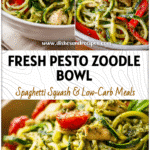 Bowl of chicken pesto zucchini noodles served as a bright Lean And Green Optavia Zoodle Recipe.